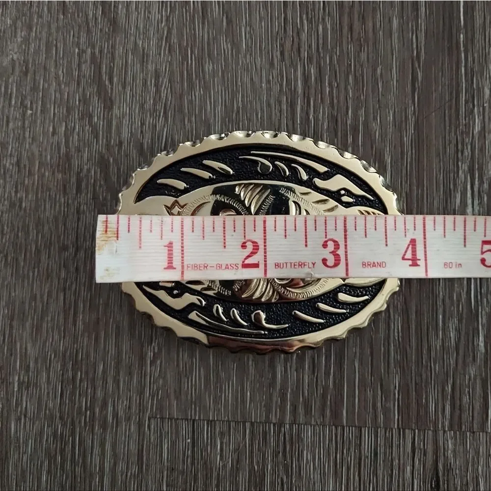 Vintage Gold and Black Southwest Oval Belt Buckle